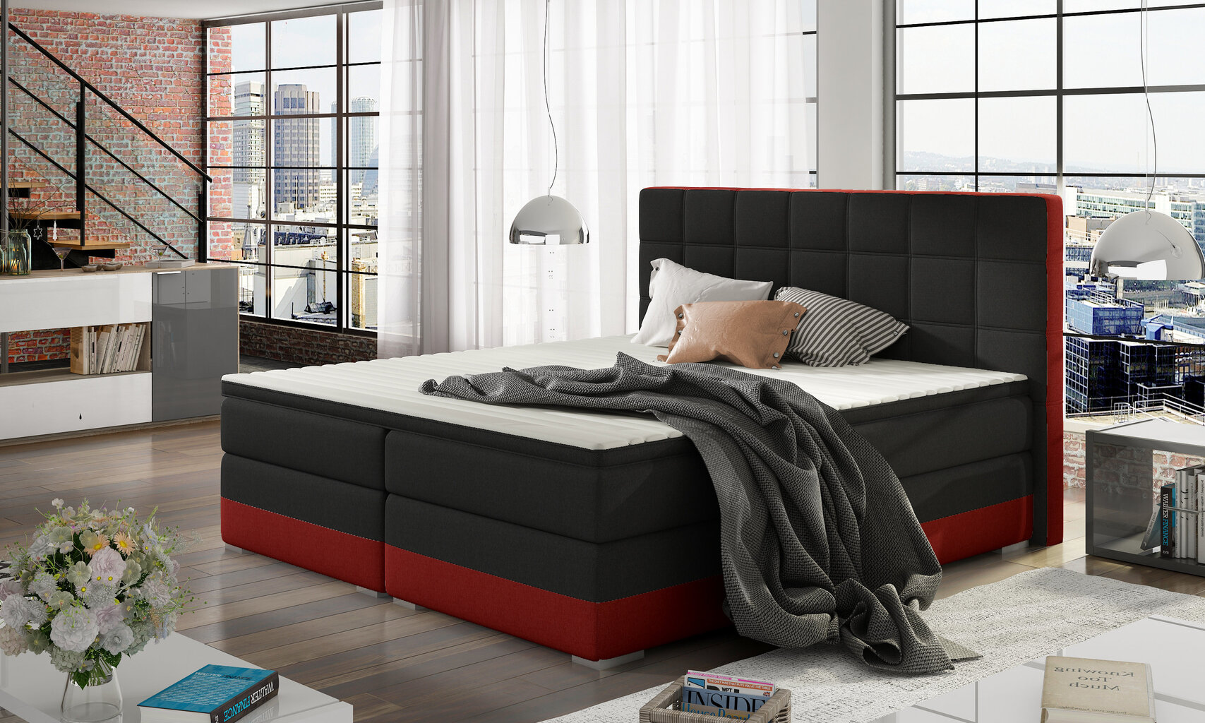 Sänky Damaso, 180x200 cm, musta/punainen hinta ja tiedot | Sängyt | hobbyhall.fi
