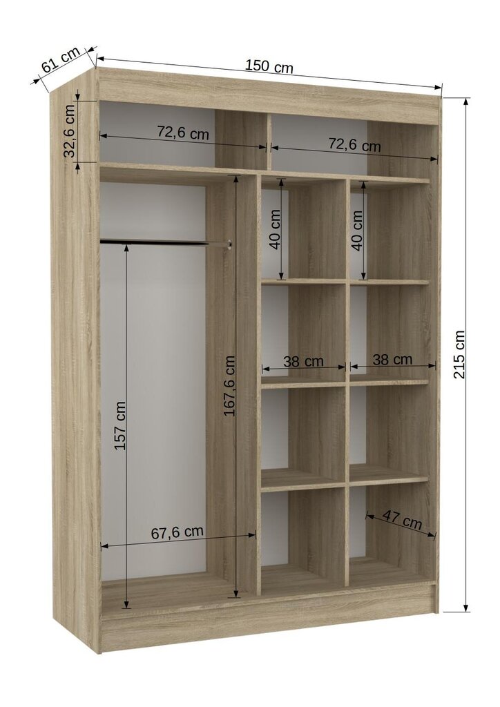 Vaatekaappi Adrk Furniture Keita 150 cm, musta/valkoinen hinta ja tiedot | Kaapit | hobbyhall.fi