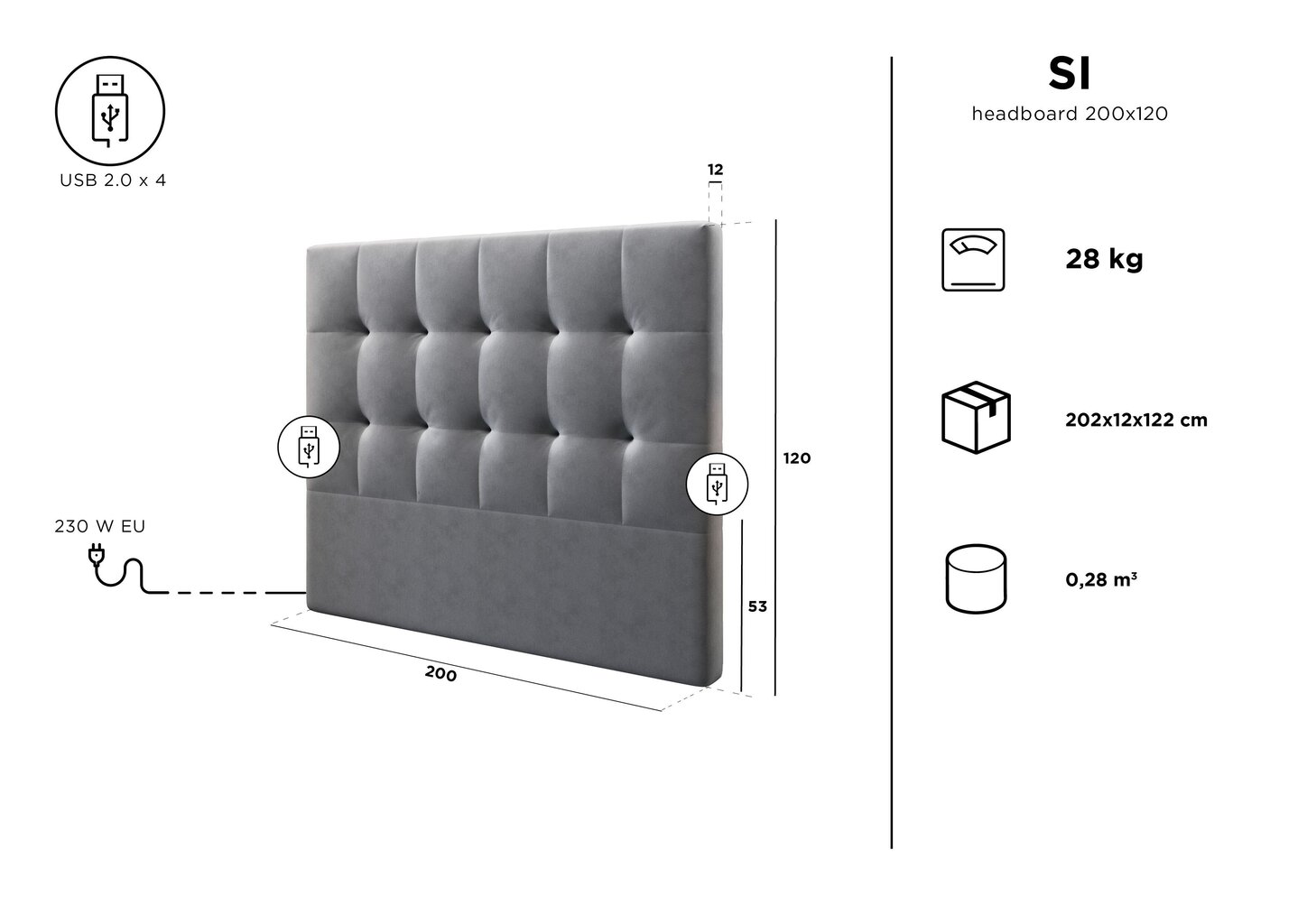 Sängynpääty Kooko Home Si 200 cm, harmaa hinta ja tiedot | Sängyt | hobbyhall.fi