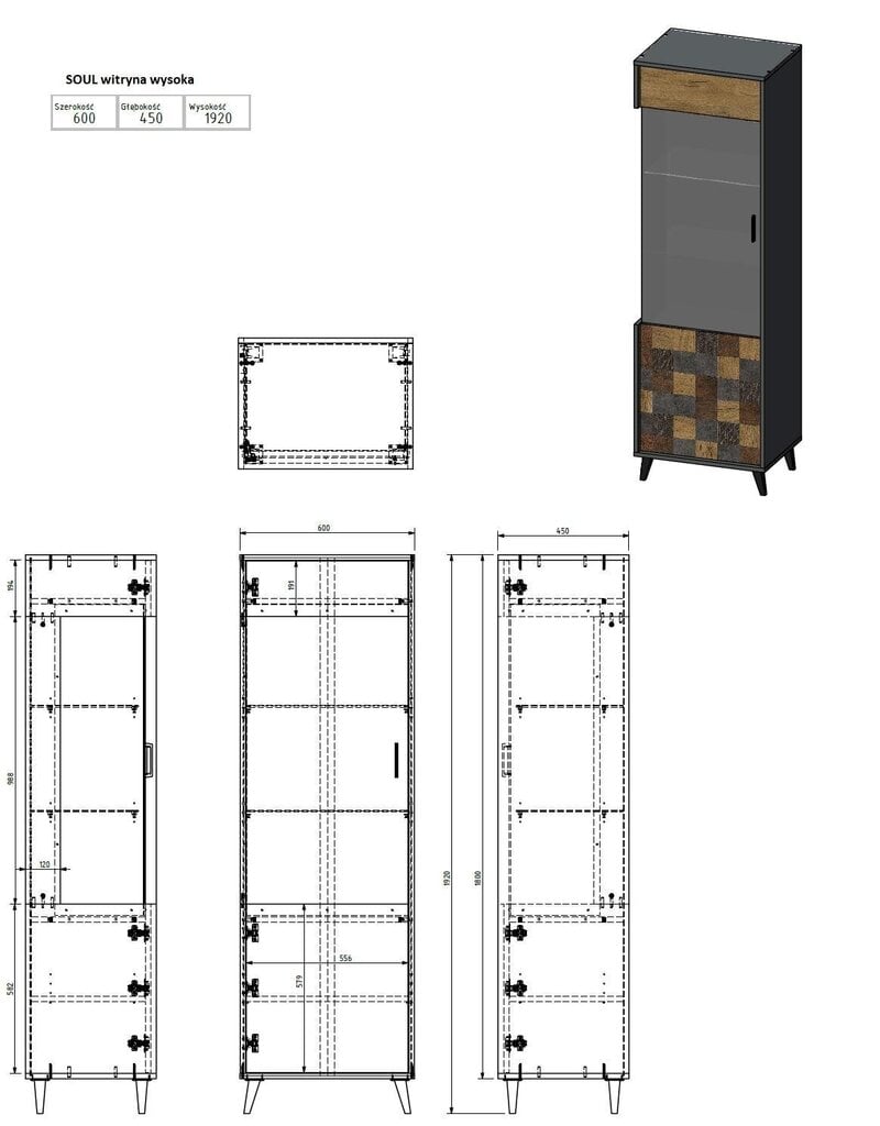 Vitriini Cama Meble Soul 1D, tummanharmaa/ruskea hinta ja tiedot | Vitriinit | hobbyhall.fi