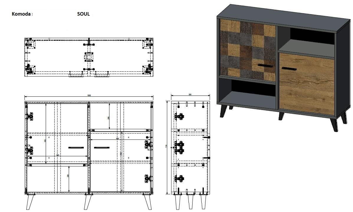 Lipasto Cama Meble Soul 2D, harmaa/ruskea hinta ja tiedot | Lipastot | hobbyhall.fi