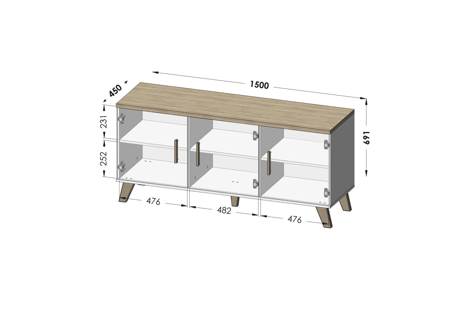 Lipasto Cama Meble Lotta 150 3D, valkoinen/tammi hinta ja tiedot | Lipastot | hobbyhall.fi