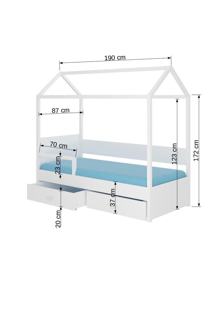 Sänky ADRK Furniture Otello 90x200 cm turvalaidalla, harmaa/valkoinen hinta ja tiedot | Lastensängyt | hobbyhall.fi