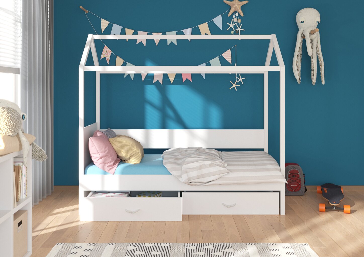 Sänky ADRK Furniture Otello 80x180 cm, katoksella, valkoinen/roosa hinta ja tiedot | Lastensängyt | hobbyhall.fi