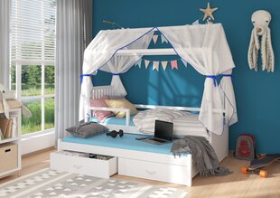 Sänky ADRK Furniture Jonasek sivuosalla 90x200cm, valkoinen sinisellä katoksella hinta ja tiedot | Lastensängyt | hobbyhall.fi