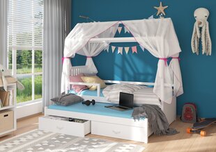 Sänky ADRK Furniture Jonasek sivuosalla 90x200cm, valkoinen roosalla katoksella hinta ja tiedot | Lastensängyt | hobbyhall.fi
