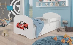 ADRK Furniture Pepe Barrier Red Car -lastensänky, 140 x 70 cm, valkoinen + patja + vuodevaatelaatikko hinta ja tiedot | Lastensängyt | hobbyhall.fi