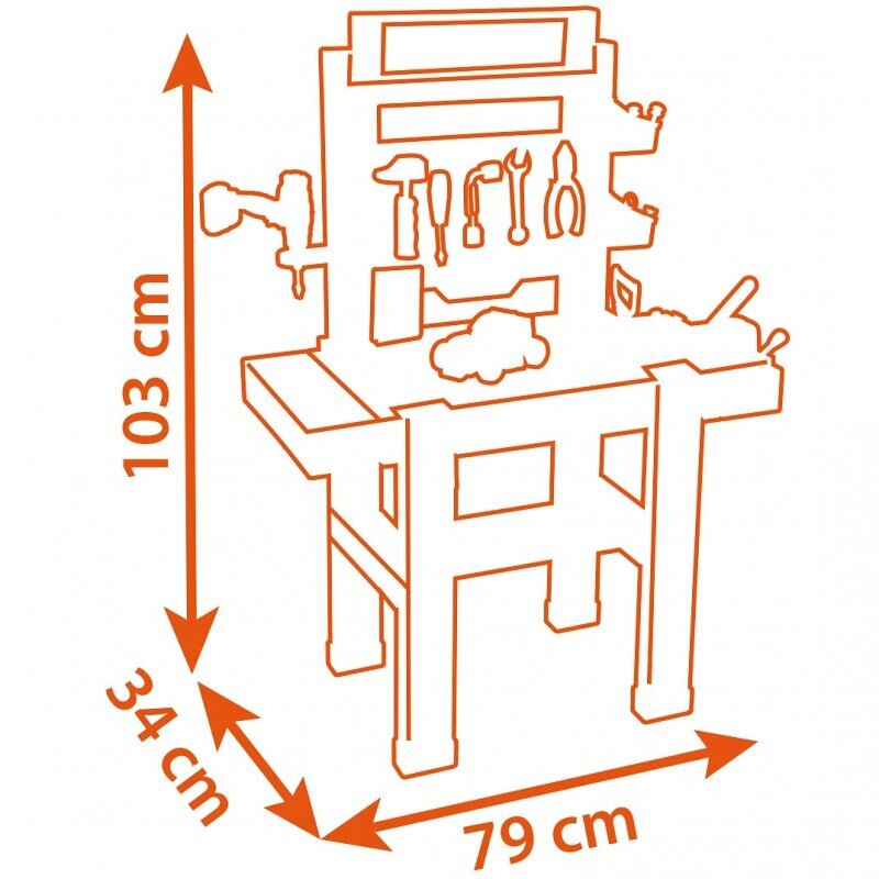 Työpaja tarvikkeineen Black and Decker, 92 kpl, Smoby hinta ja tiedot | Poikien lelut | hobbyhall.fi