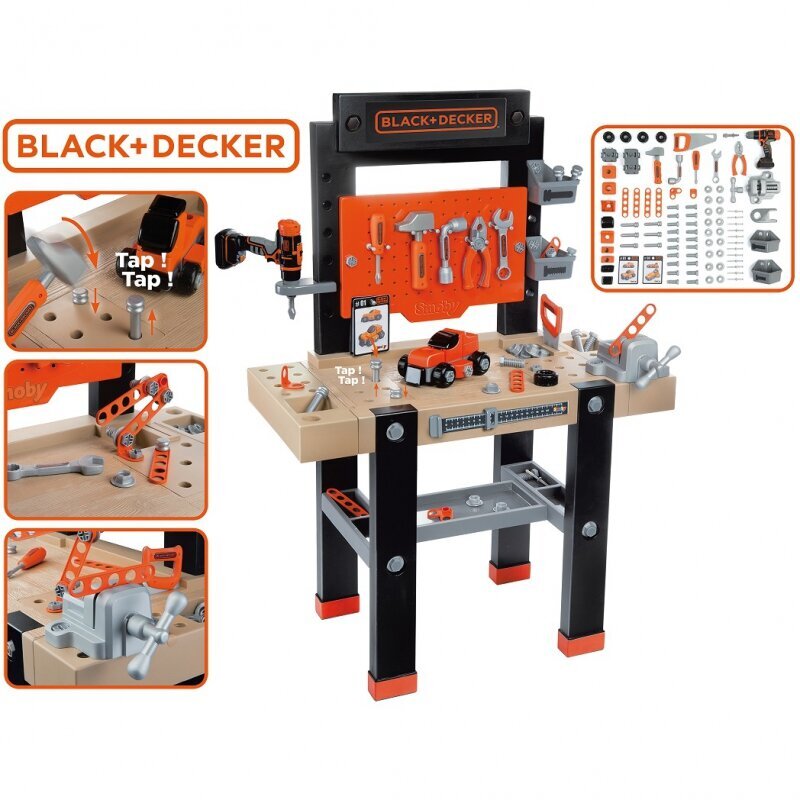 Työpaja tarvikkeineen Black and Decker, 92 kpl, Smoby hinta ja tiedot | Poikien lelut | hobbyhall.fi