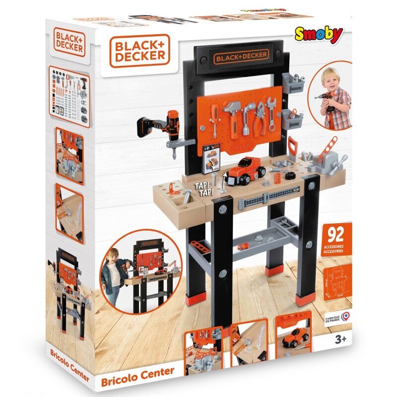 Työpaja tarvikkeineen Black and Decker, 92 kpl, Smoby hinta ja tiedot | Poikien lelut | hobbyhall.fi