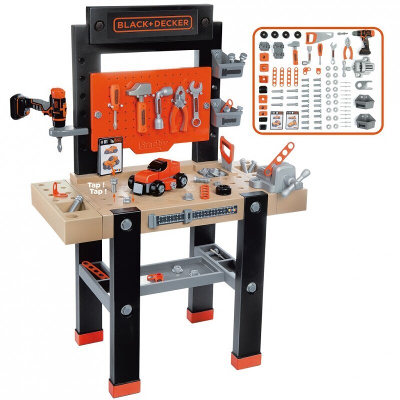 Työpaja tarvikkeineen Black and Decker, 92 kpl, Smoby hinta ja tiedot | Poikien lelut | hobbyhall.fi