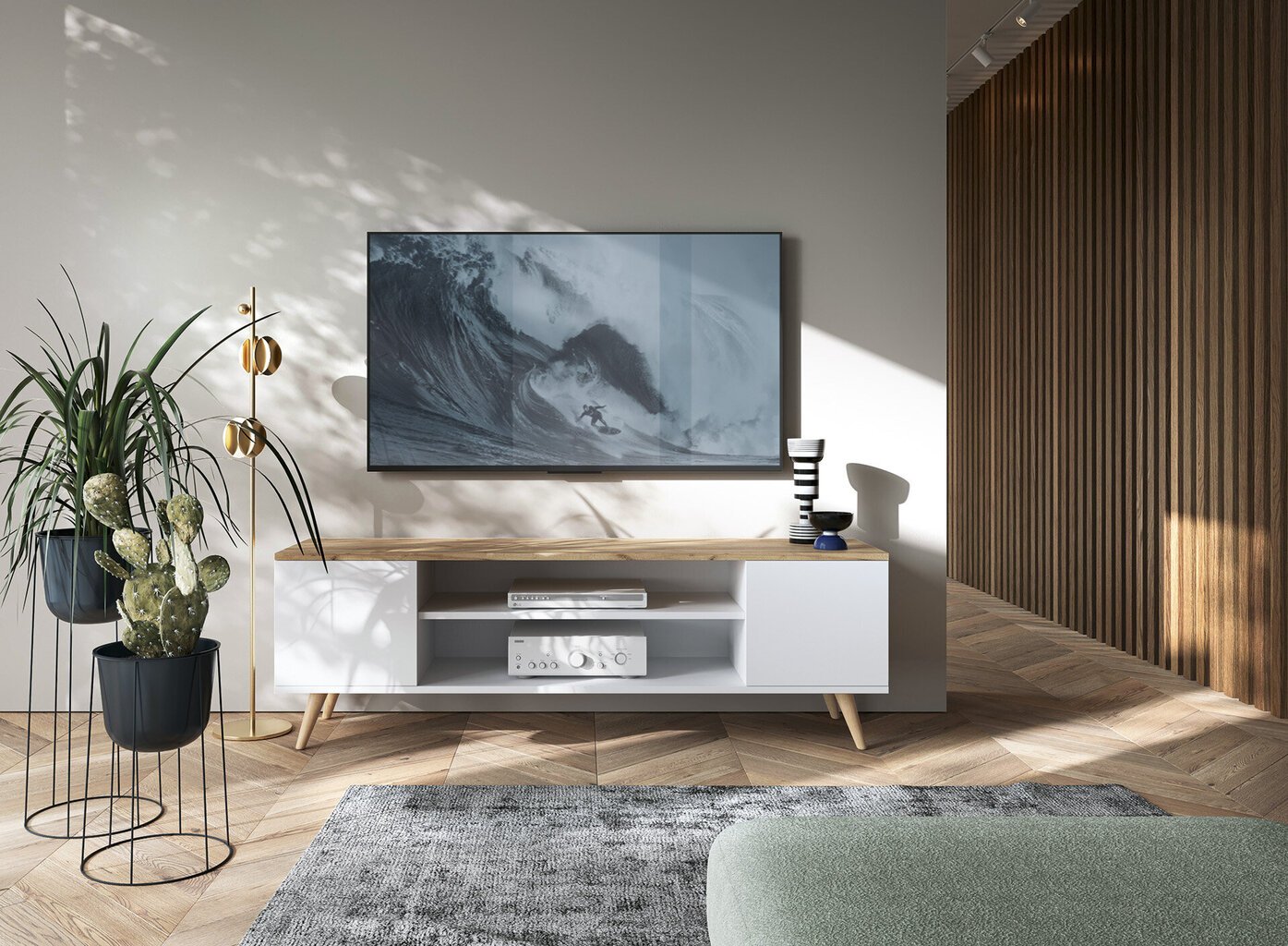 ADRK Furniture Petra -TV-taso, valkoinen hinta ja tiedot | TV-tasot | hobbyhall.fi