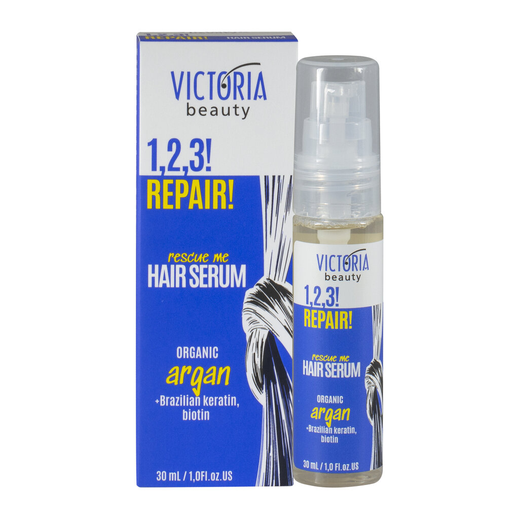 Victoria Beauty, Seerumi vaurioituneille hiuksille orgaanista arganöljyä, brasilialaista keratiinia sekä biotiinia, 30ml hinta ja tiedot | Naamiot, öljyt ja seerumit | hobbyhall.fi