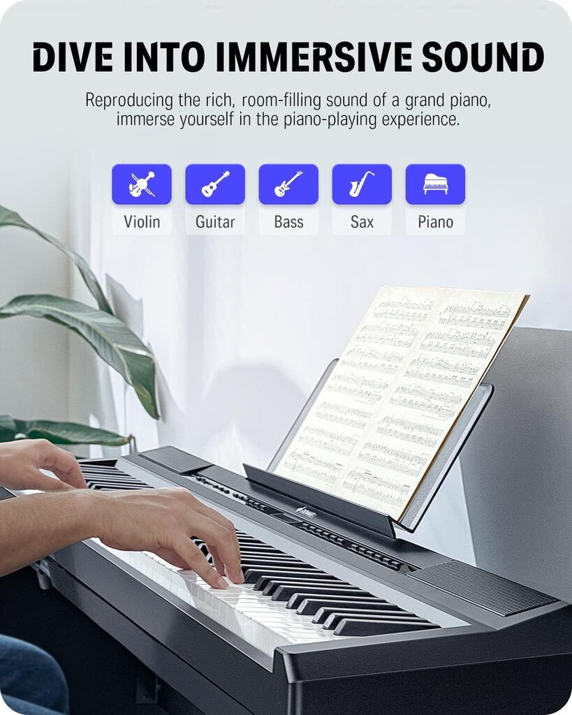 Donner DEP-20 Digital Piano 88 Key täysikokoinen painotettu näppäimistö, kannettava sähköpiano Sustain-pedaalilla, virtalähde hinta ja tiedot | Kosketinsoittimet | hobbyhall.fi