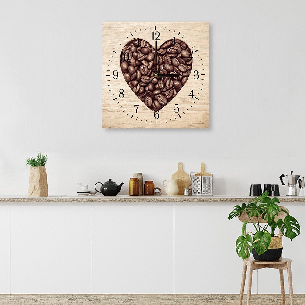 Seinäkello, Kahvipavuista tehty sydän, 80x80 cm hinta ja tiedot | Kellot | hobbyhall.fi