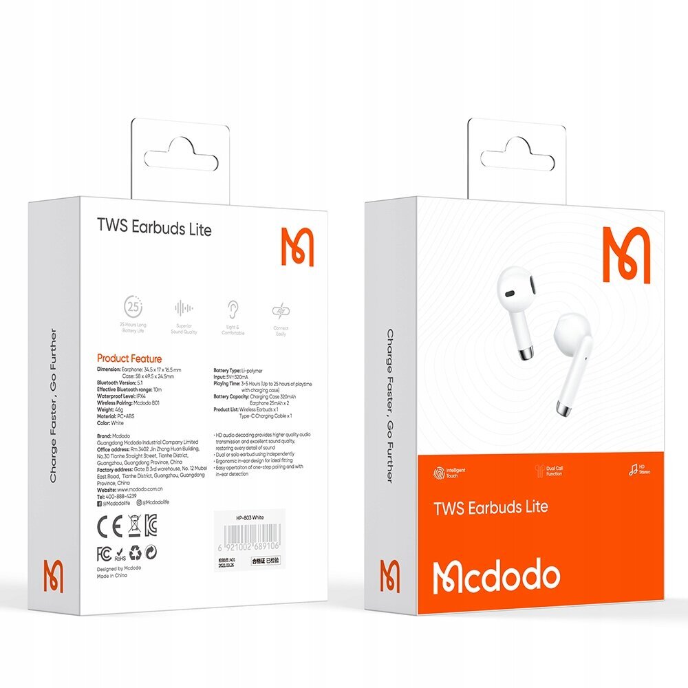 Mcdodo Kuulokkeet TWS Mcdodo HP-2780 (vaaleanpunainen) hinta ja tiedot | Kuulokkeet | hobbyhall.fi