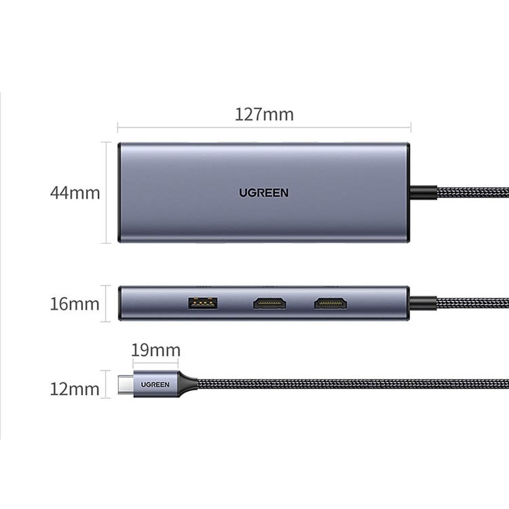 UGREEN UGREEN 9-in-1 CM490 USB-C-keskitin, 2x USB-A 3.0, USB-A 2.0, 2x HDMI 4K/60Hz, SD/TF, RJ45-sovitin hinta ja tiedot | Adapterit | hobbyhall.fi