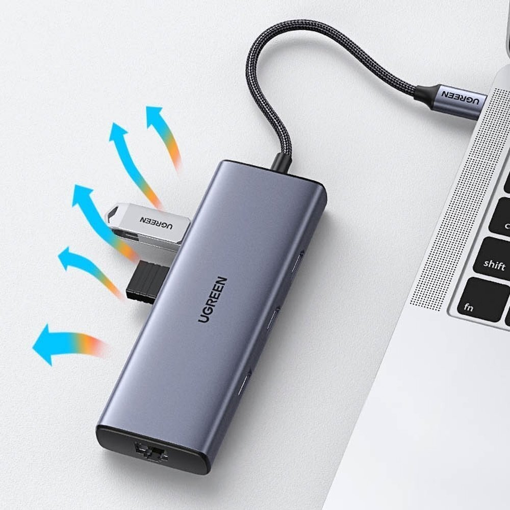 UGREEN UGREEN 9-in-1 CM490 USB-C-keskitin, 2x USB-A 3.0, USB-A 2.0, 2x HDMI 4K/60Hz, SD/TF, RJ45-sovitin hinta ja tiedot | Adapterit | hobbyhall.fi