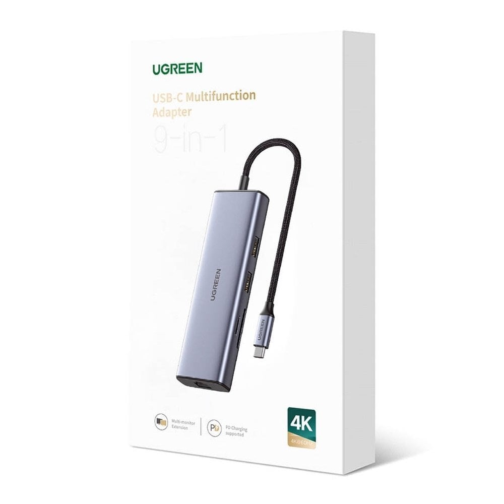 UGREEN UGREEN 9-in-1 CM490 USB-C-keskitin, 2x USB-A 3.0, USB-A 2.0, 2x HDMI 4K/60Hz, SD/TF, RJ45-sovitin hinta ja tiedot | Adapterit | hobbyhall.fi