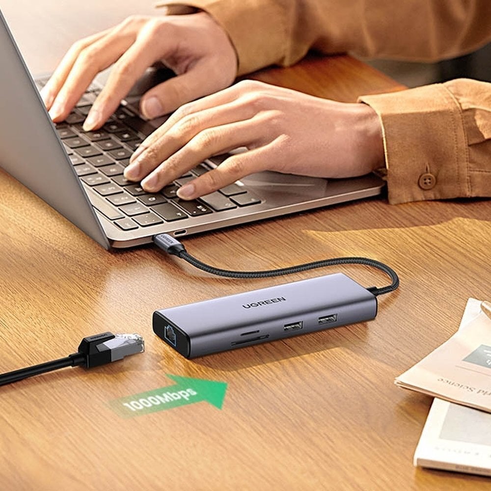 UGREEN UGREEN 9-in-1 CM490 USB-C-keskitin, 2x USB-A 3.0, USB-A 2.0, 2x HDMI 4K/60Hz, SD/TF, RJ45-sovitin hinta ja tiedot | Adapterit | hobbyhall.fi