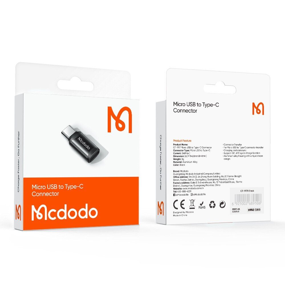 Mcdodo USB-C-mikro-USB-sovitin, Mcdodo OT-9970 (musta) hinta ja tiedot | Adapterit | hobbyhall.fi