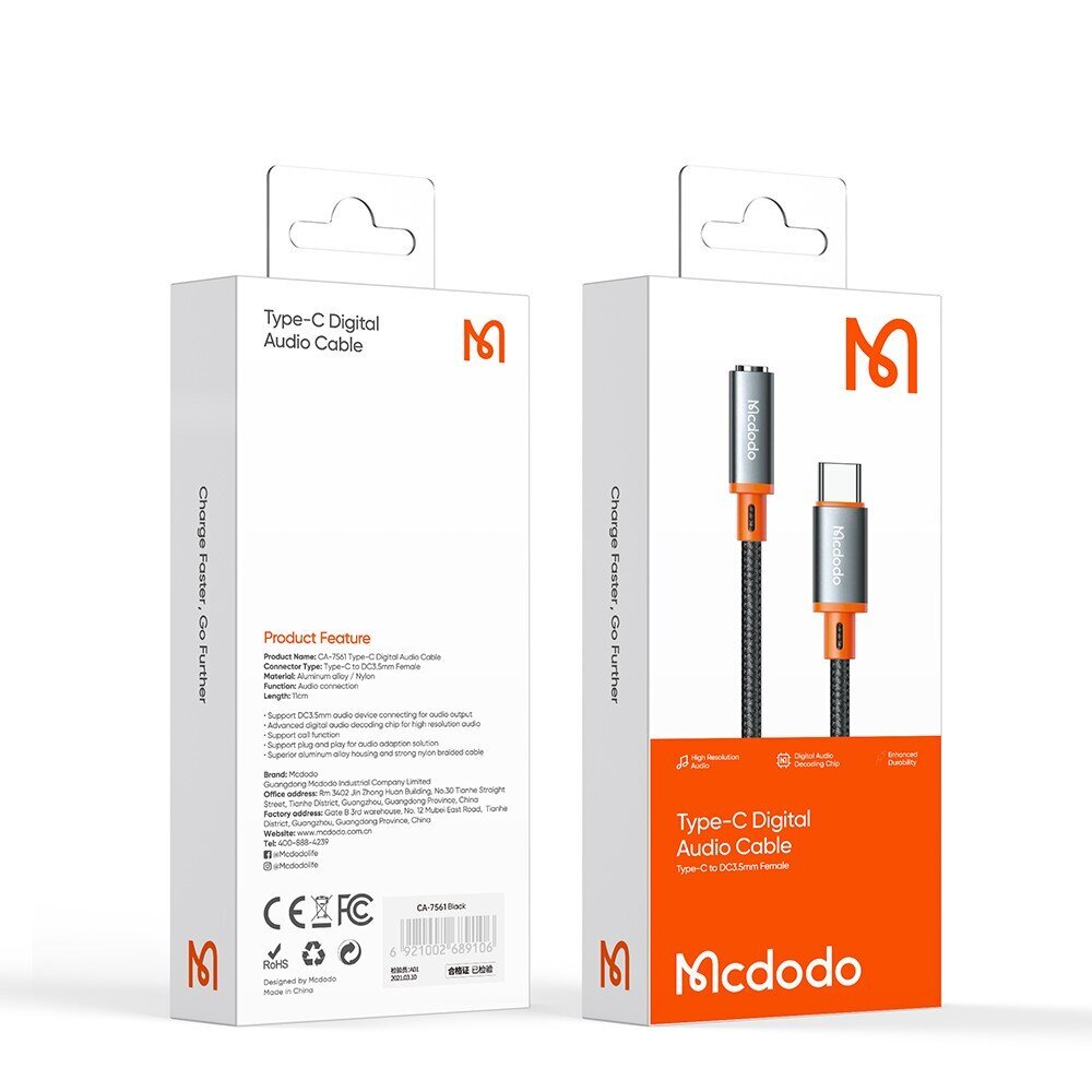 Mcdodo USB-C–AUX-minijakki 3,5 mm:n äänisovitin Mcdodo CA-7561, DAC, 0,11 m (musta) hinta ja tiedot | Adapterit | hobbyhall.fi
