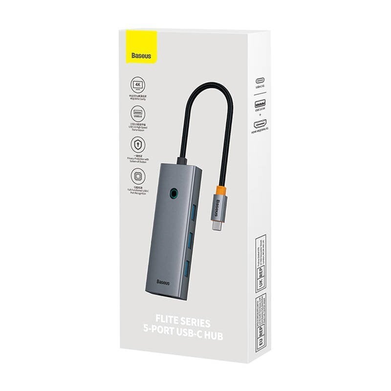 Baseus Hub 5in1 Baseus UltraJoy 5-Port (1xHDMI4K@30Hz + 4xUSB 3.0) harmaa hinta ja tiedot | Adapterit | hobbyhall.fi