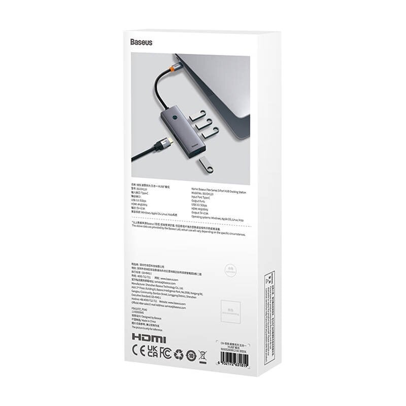 Baseus Hub 5in1 Baseus UltraJoy 5-Port (1xHDMI4K@30Hz + 4xUSB 3.0) harmaa hinta ja tiedot | Adapterit | hobbyhall.fi