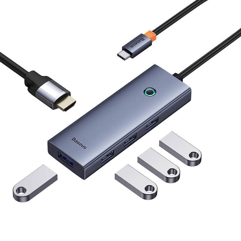 Baseus Hub 5in1 Baseus UltraJoy 5-Port (1xHDMI4K@30Hz + 4xUSB 3.0) harmaa hinta ja tiedot | Adapterit | hobbyhall.fi