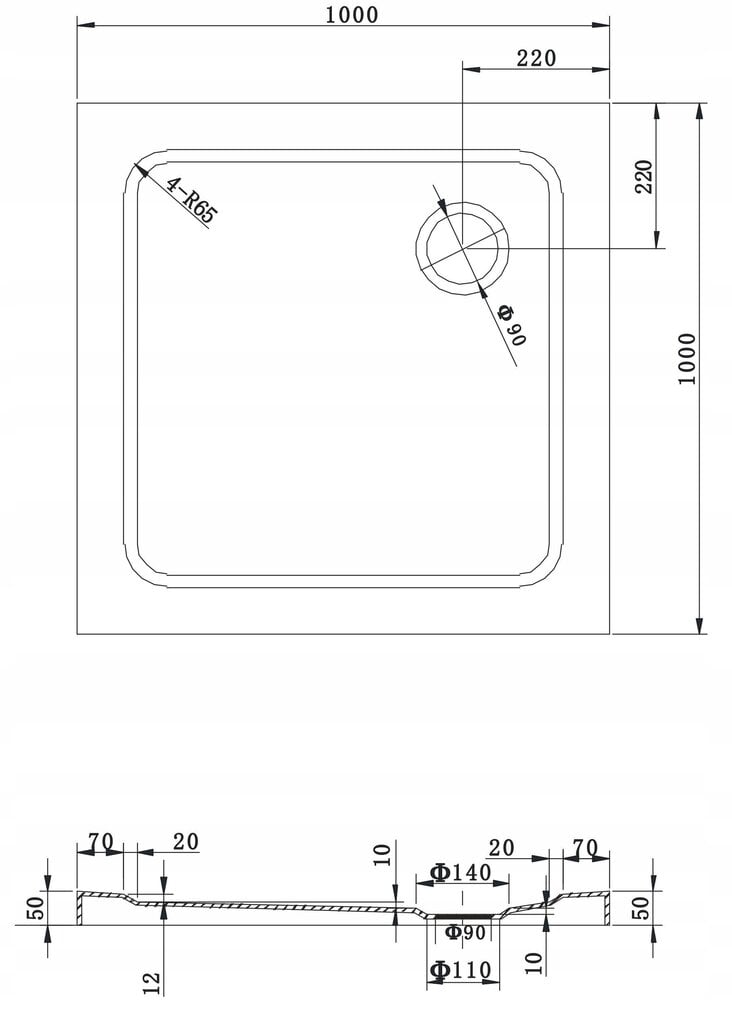 Neliön muotoinen suihkuallas Mexen Slim -sifonilla, 70x70, 80x80, 90x90, 100x100 cm hinta ja tiedot | Suihkualtaat | hobbyhall.fi