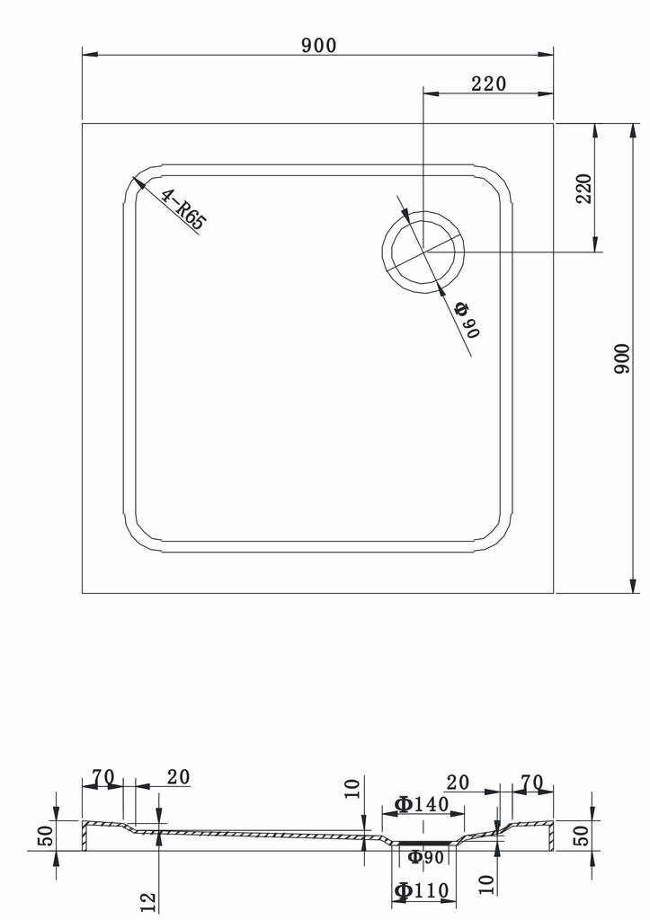 Neliön muotoinen suihkuallas Mexen Slim -sifonilla, 70x70, 80x80, 90x90, 100x100 cm hinta ja tiedot | Suihkualtaat | hobbyhall.fi