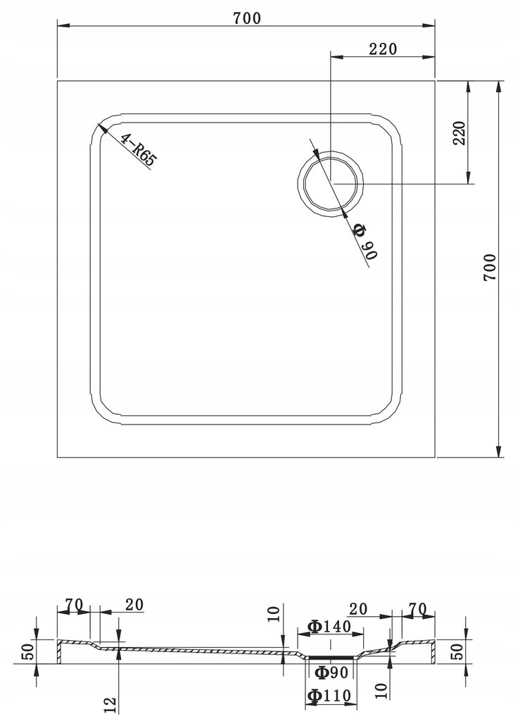 Neliön muotoinen suihkuallas Mexen Slim -sifonilla, 70x70, 80x80, 90x90, 100x100 cm hinta ja tiedot | Suihkualtaat | hobbyhall.fi