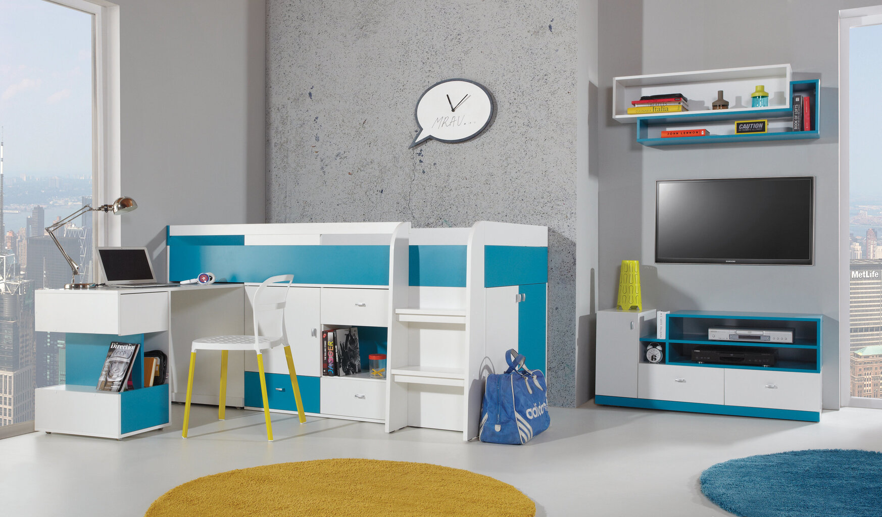 Seinähylly Mobi 15, valkoinen/sininen hinta ja tiedot | Lastenhuoneen hyllyt | hobbyhall.fi