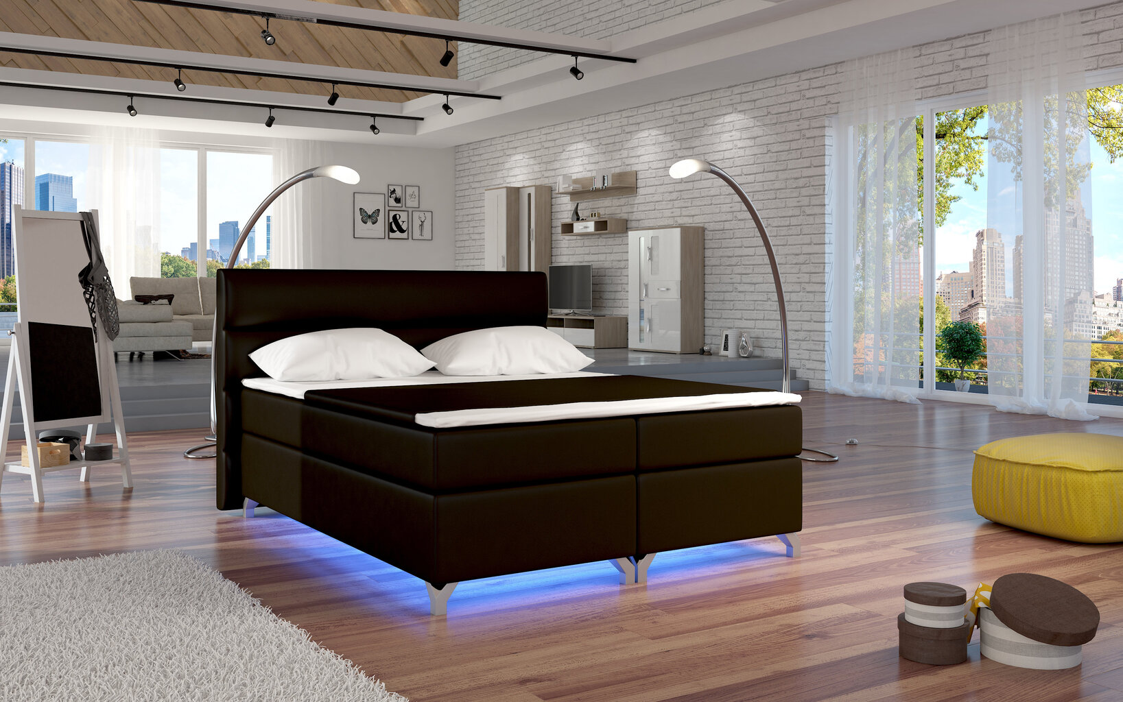 Sänky Amadeo LED-valaistuksella, 140x200 cm, synteettinen nahka, tummanruskea hinta ja tiedot | Sängyt | hobbyhall.fi