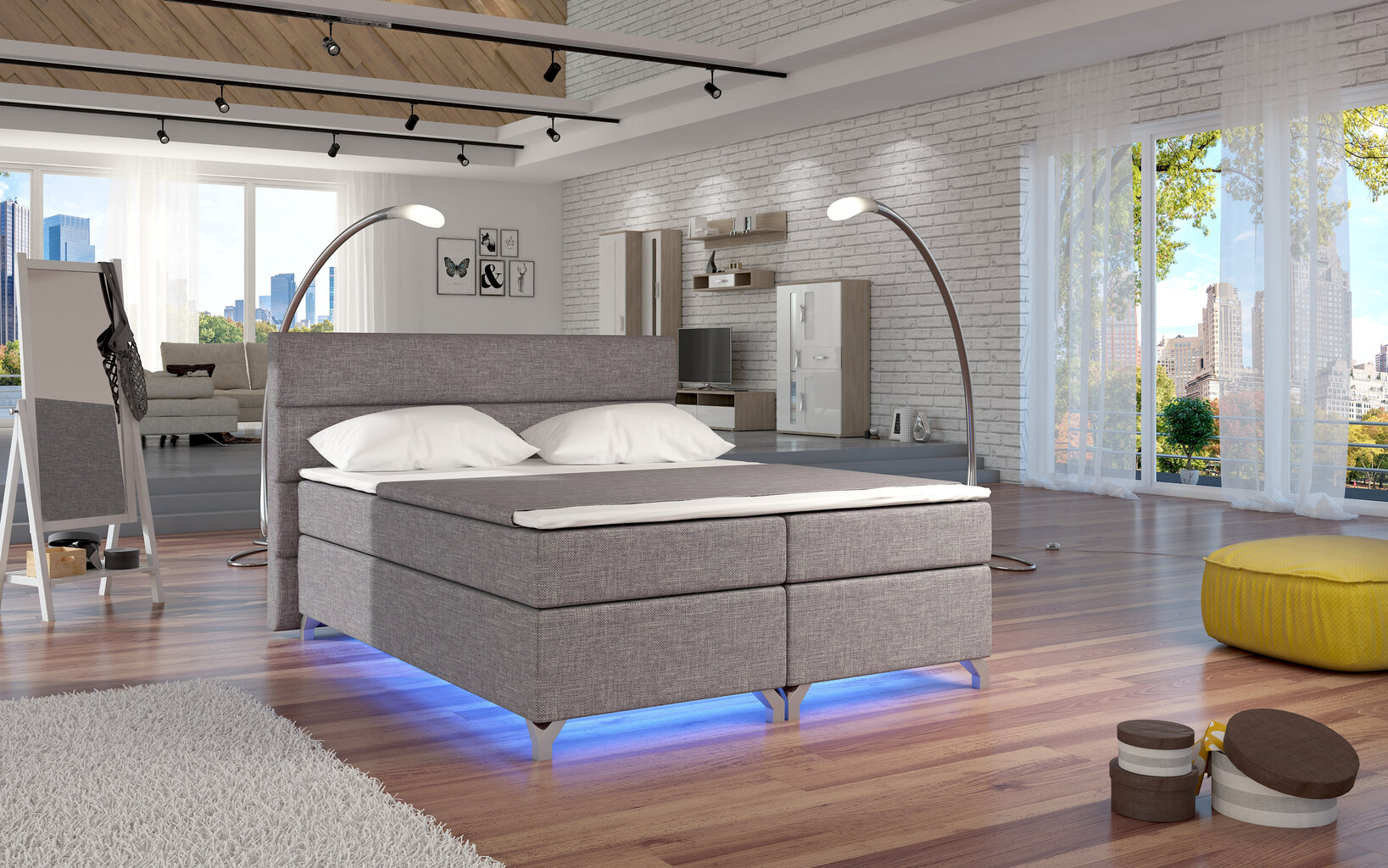 Sänky Amadeo LED-valaistuksella, 180x200 cm, vaaleanharmaa hinta ja tiedot | Sängyt | hobbyhall.fi