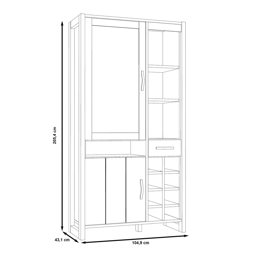 Vitriinikaappi Note NTEV721L, ruskea/harmaa hinta ja tiedot | Vitriinit | hobbyhall.fi