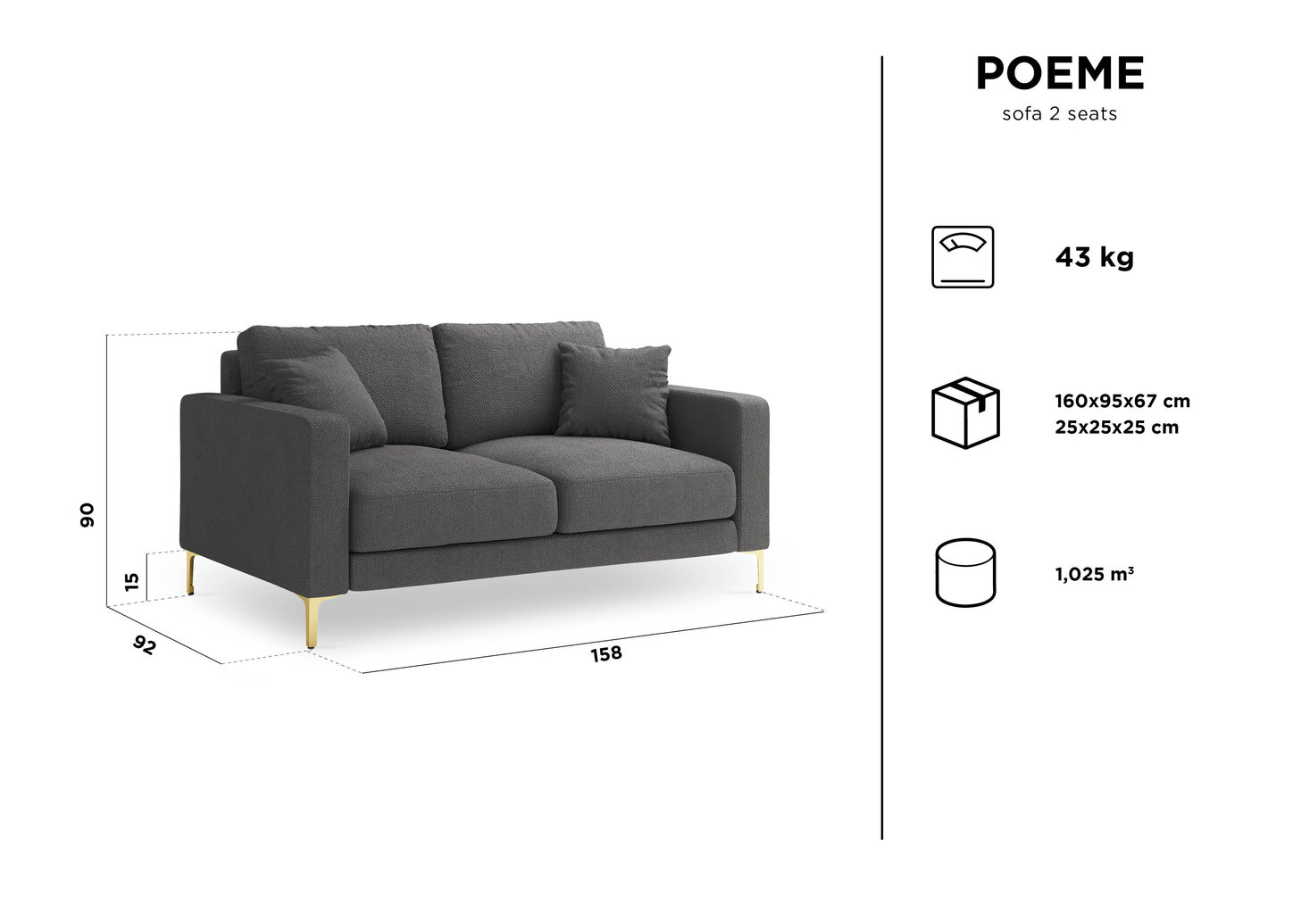 Kahden istuttava sohva Kooko Home Poeme, vaalea beige/kulta hinta ja tiedot | Sohvat ja vuodesohvat | hobbyhall.fi