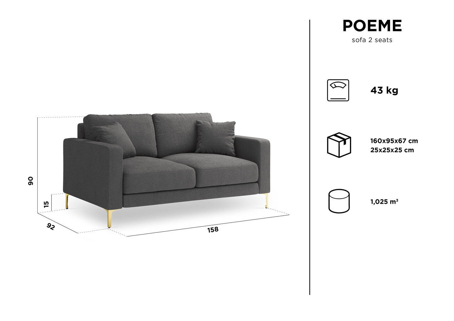 Kahden istuttava sohva Kooko Home Poeme, beige/kulta hinta ja tiedot | Sohvat ja vuodesohvat | hobbyhall.fi