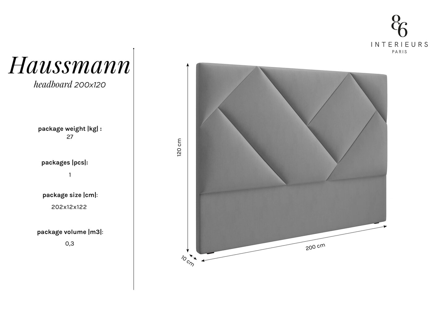 Sängynpääty Interieurs86 Haussmann 200 cm, tummanharmaa hinta ja tiedot | Sängyt | hobbyhall.fi