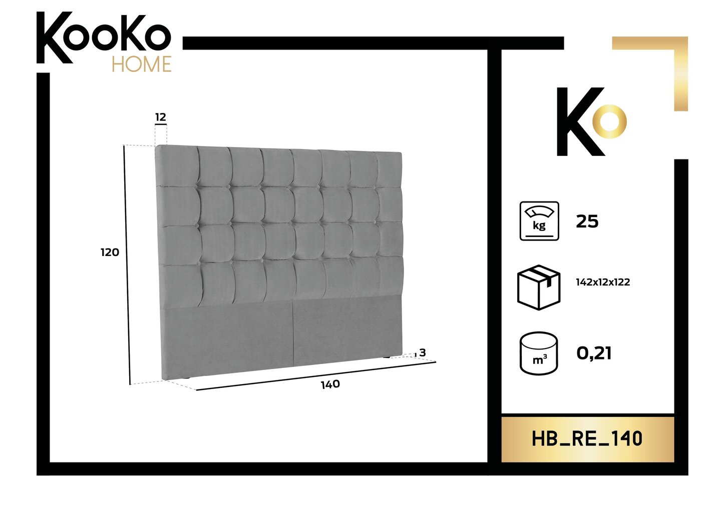 Sängynpääty Kooko Home Re 140 cm, musta hinta ja tiedot | Sängyt | hobbyhall.fi