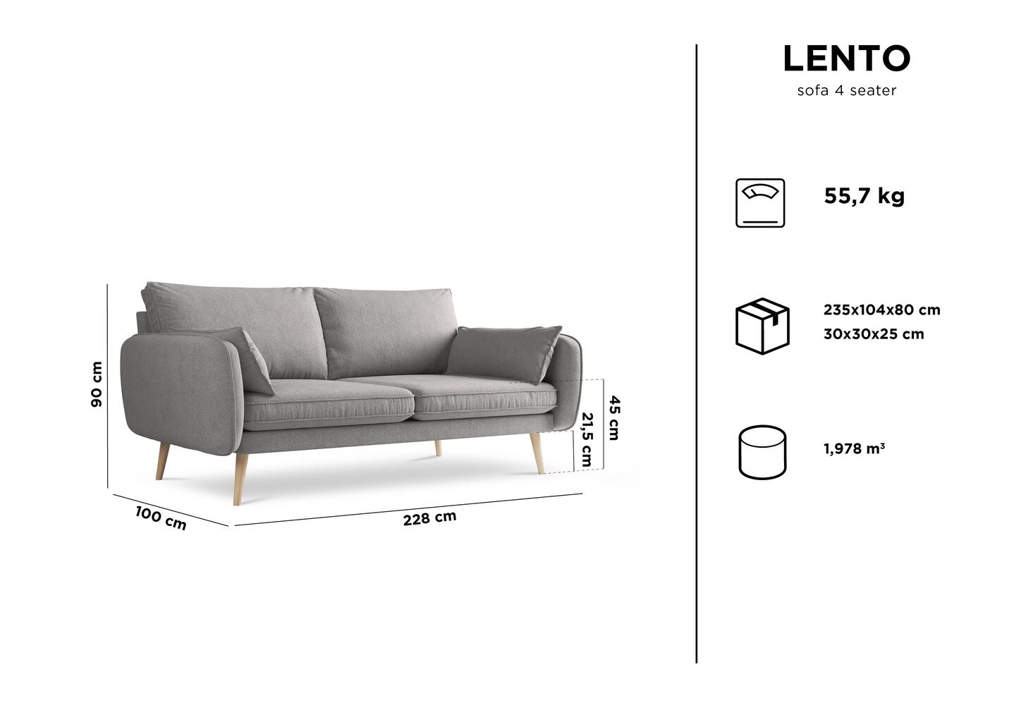 Kooko Home Lento -sohva, 4-istuttava, beige / ruskea hinta ja tiedot | Sohvat ja vuodesohvat | hobbyhall.fi