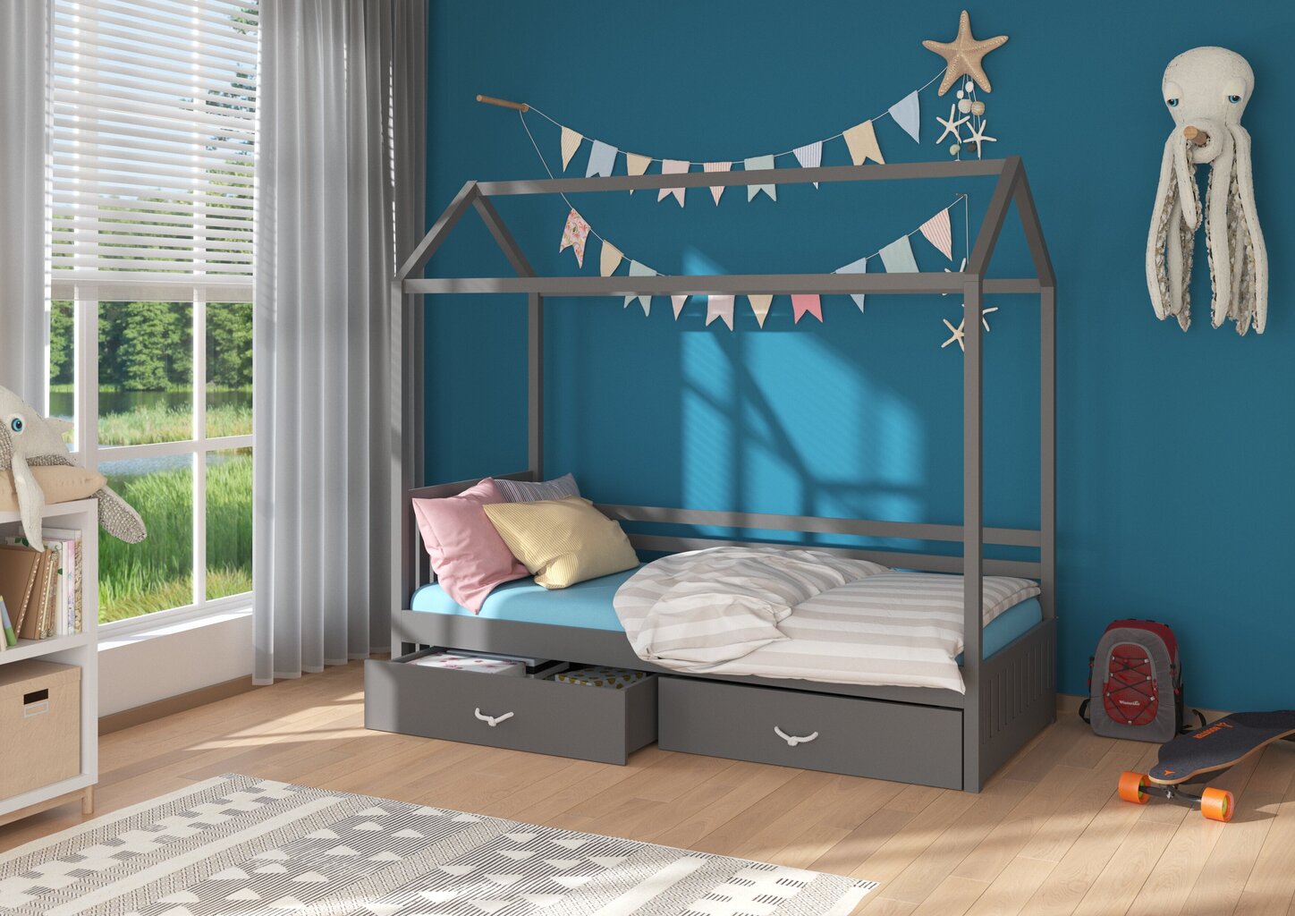 Sänky ADRK Furniture Rose 90 cm x 200 cm, tummanharmaa hinta ja tiedot | Lastensängyt | hobbyhall.fi