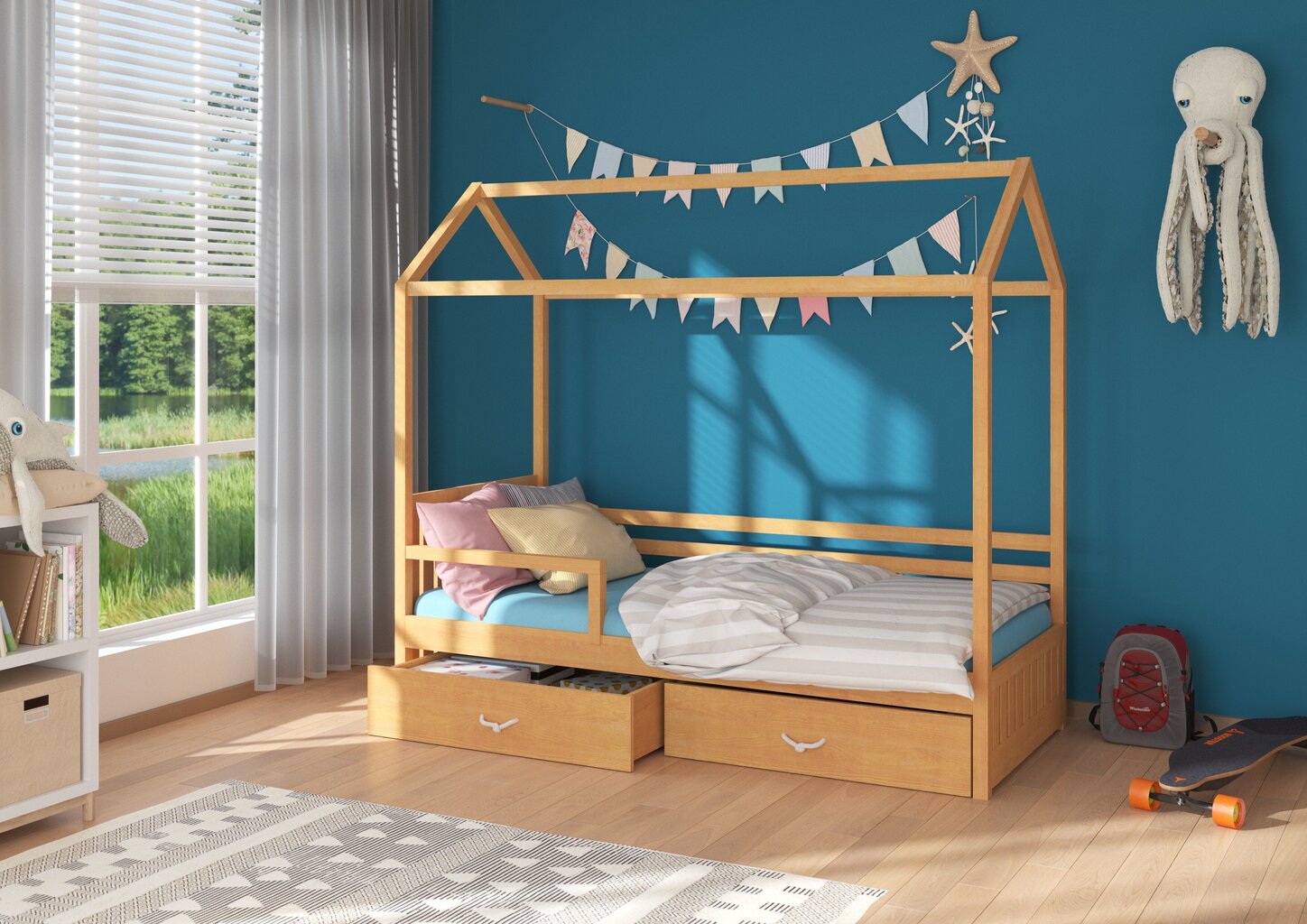 Sänky ADRK Furniture Rose 90x200 cm turvalaidalla, ruskea hinta ja tiedot | Lastensängyt | hobbyhall.fi