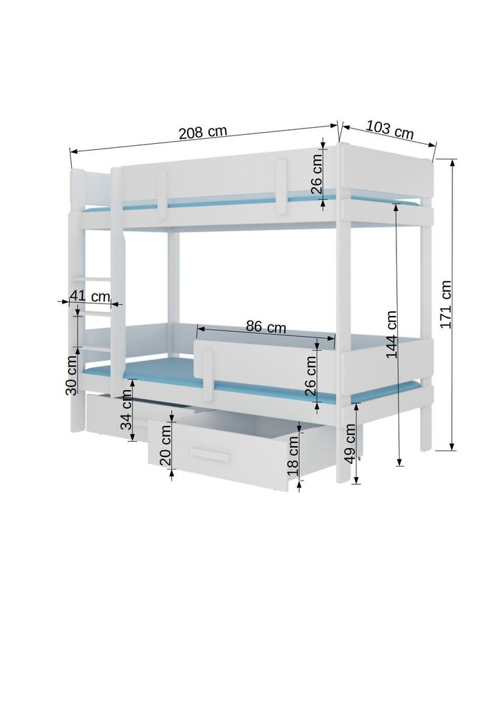 Kerrossänky ADRK Furniture Etiona 90x200 cm, ruskea/valkoinen hinta ja tiedot | Lastensängyt | hobbyhall.fi