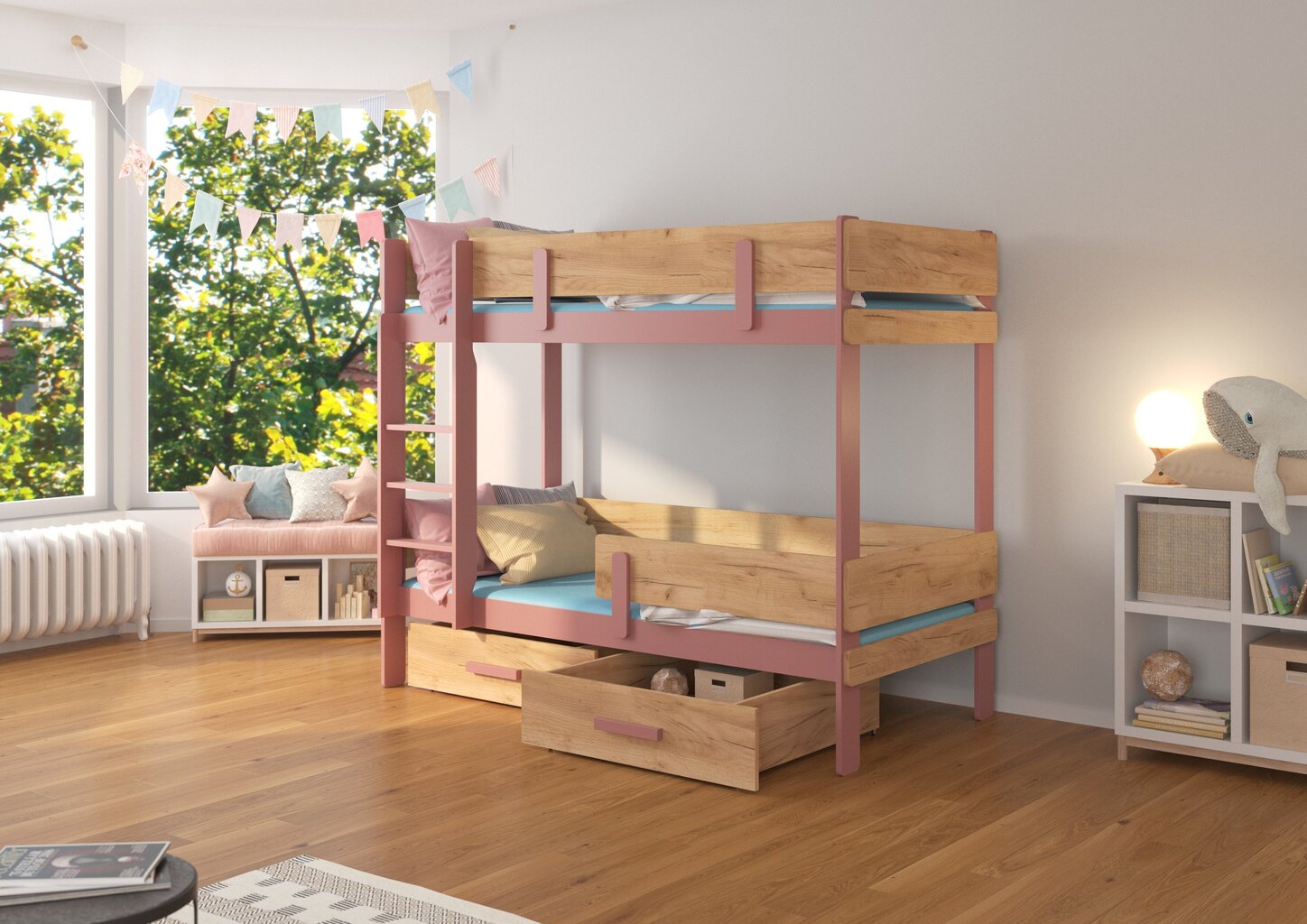 Kerrossänky ADRK Furniture Etiona 90x200 cm, roosa/ruskea hinta ja tiedot | Lastensängyt | hobbyhall.fi