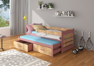 Sänky ADRK Furniture Tiarro 90x200 cm turvalaidalla, ruskea/roosa hinta ja tiedot | Lastensängyt | hobbyhall.fi