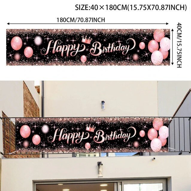 HAPPY BIRTHDAY, Hyvää syntymäpäivää, juliste, banderolli 180 cm x 40 cm hinta ja tiedot | Juhlakoristeet | hobbyhall.fi