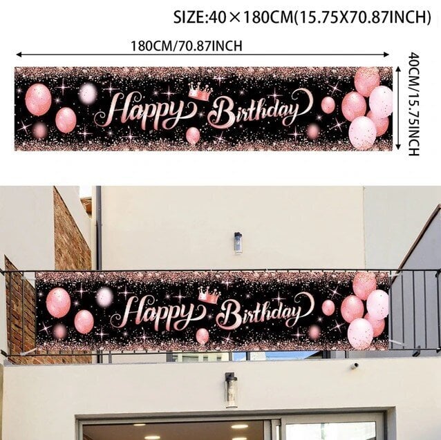 HAPPY BIRTHDAY, Hyvää syntymäpäivää, juliste, banderolli 180 cm x 40 cm hinta ja tiedot | Juhlakoristeet | hobbyhall.fi