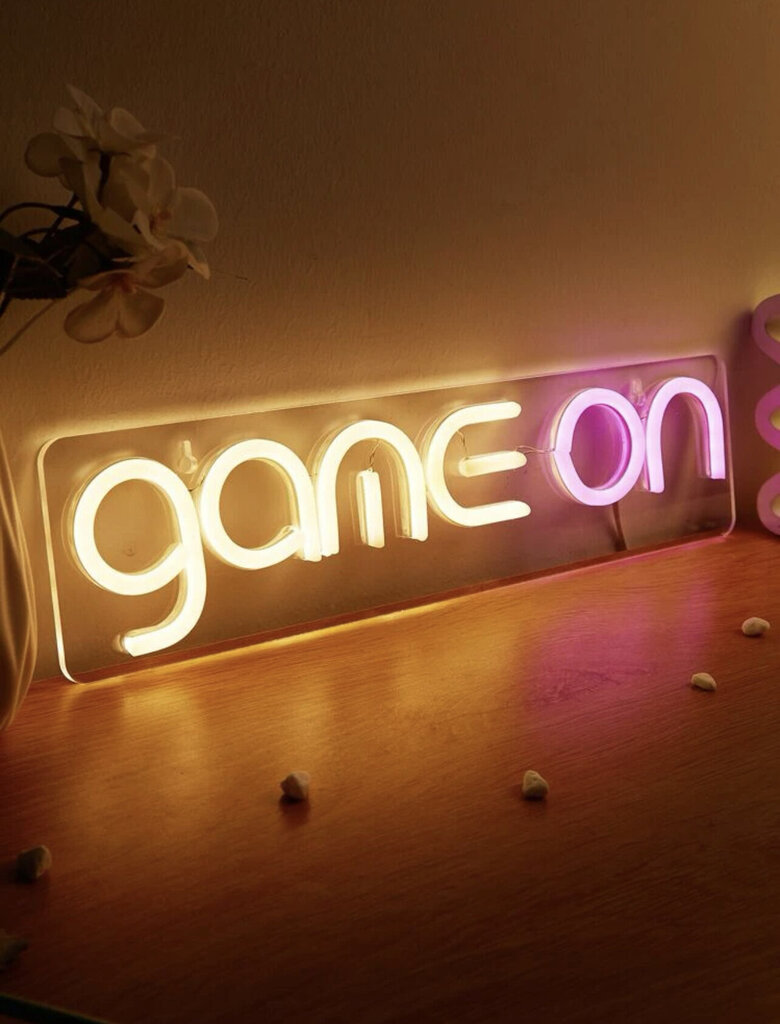 Neon LED koriste "GAME ON", valkoinen ja vaaleanpunainen, 36x9x1 cm hinta ja tiedot | Seinävalaisimet | hobbyhall.fi