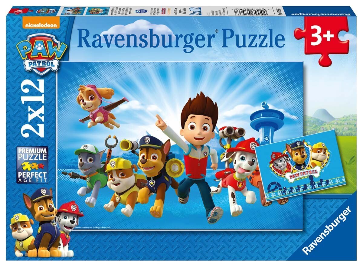 Ravensburger Puzzle Paw Patrol (Ryhmä Hau) 2 x 12pc 7586 hinta ja tiedot | Palapelit | hobbyhall.fi